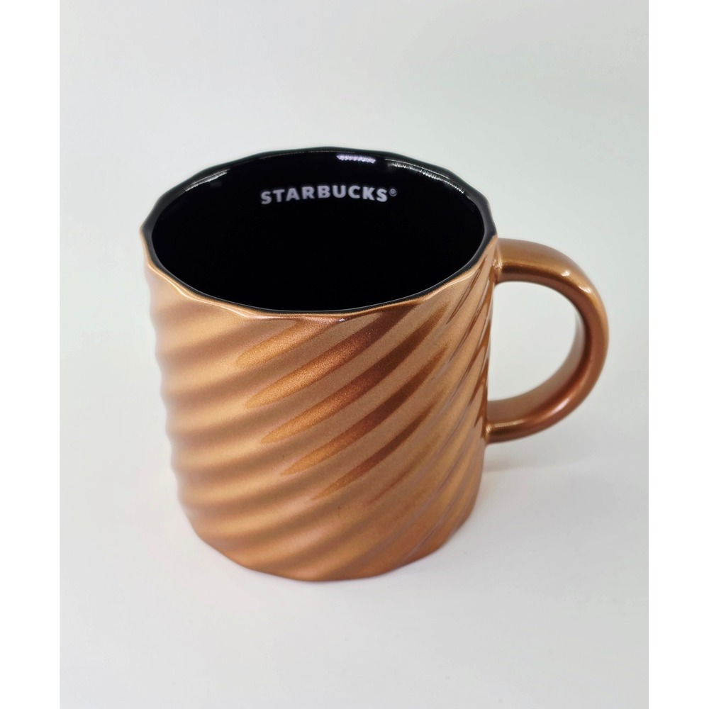 Starbucks 2024 Metallic Bronze Swirl Coffee Mug 14oz Black Interior BZ C24
